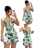 Off Shoulder Ruffle Mini Dress with Smocked Waist and Flared Hem