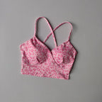 Playful Cherry Print Longline Sports Bra with Criss-Cross Open Back