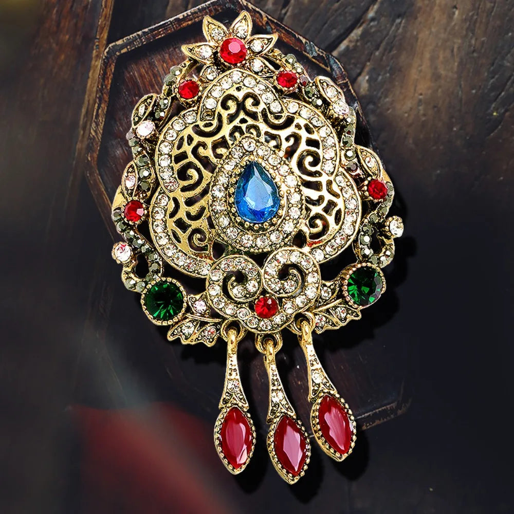 Vintage Gothic Filigree Statement Brooch with Ornate Teardrop Charms - BigCat Streetwear