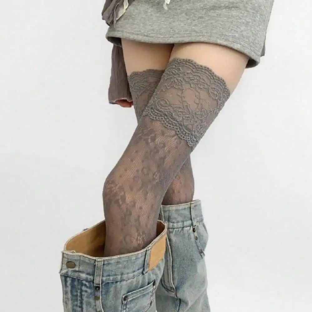 Delicate Lace Pattern Thigh High Stockings with Elegant Sheer Finish for Modern Fashion Styling