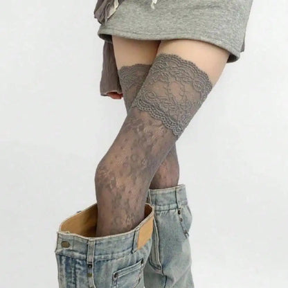 Delicate Lace Pattern Thigh High Stockings with Elegant Sheer Finish for Modern Fashion Styling