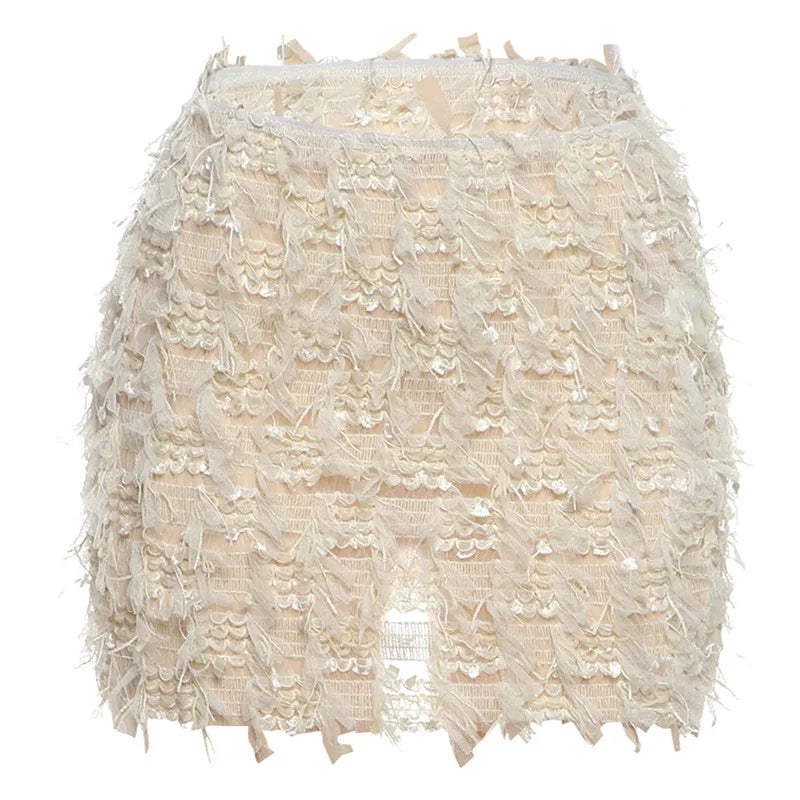 Textured Fringe Mini Skirt with Layered Tassel Festival Fashion Design