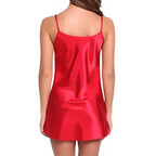 Vibrant Red Satin-Finish Slip Dress with Minimalist V-Neckline