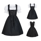 Traditional Bavarian-Inspired Dirndl Dress with Lace-Up Corset Bodice and Puff Sleeves