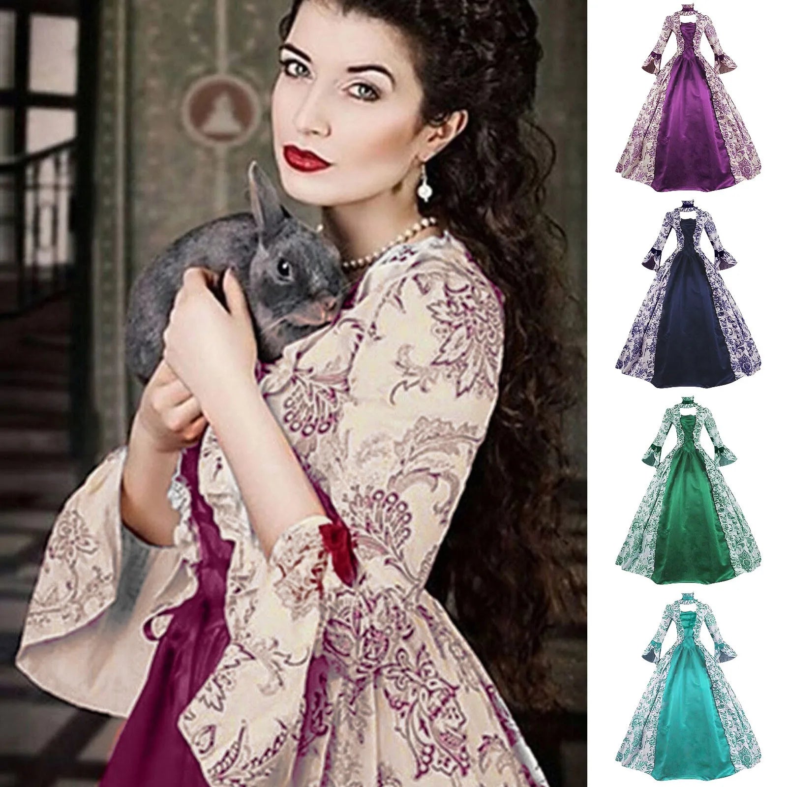 Ornate Vintage Gothic Court-Inspired Formal Ball Gown Dress