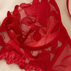 Midnight Black Sheer Floral Embroidered Unlined Bra and Thong Set
