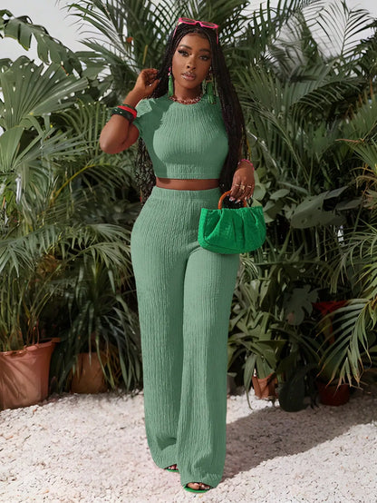 Women's Knit Crop Top and Wide Leg Pants Co-Ord Set