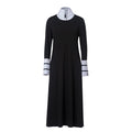 Sleek High-Collar Maxi Dress with Contrasting Striped Cuffs and Neckline