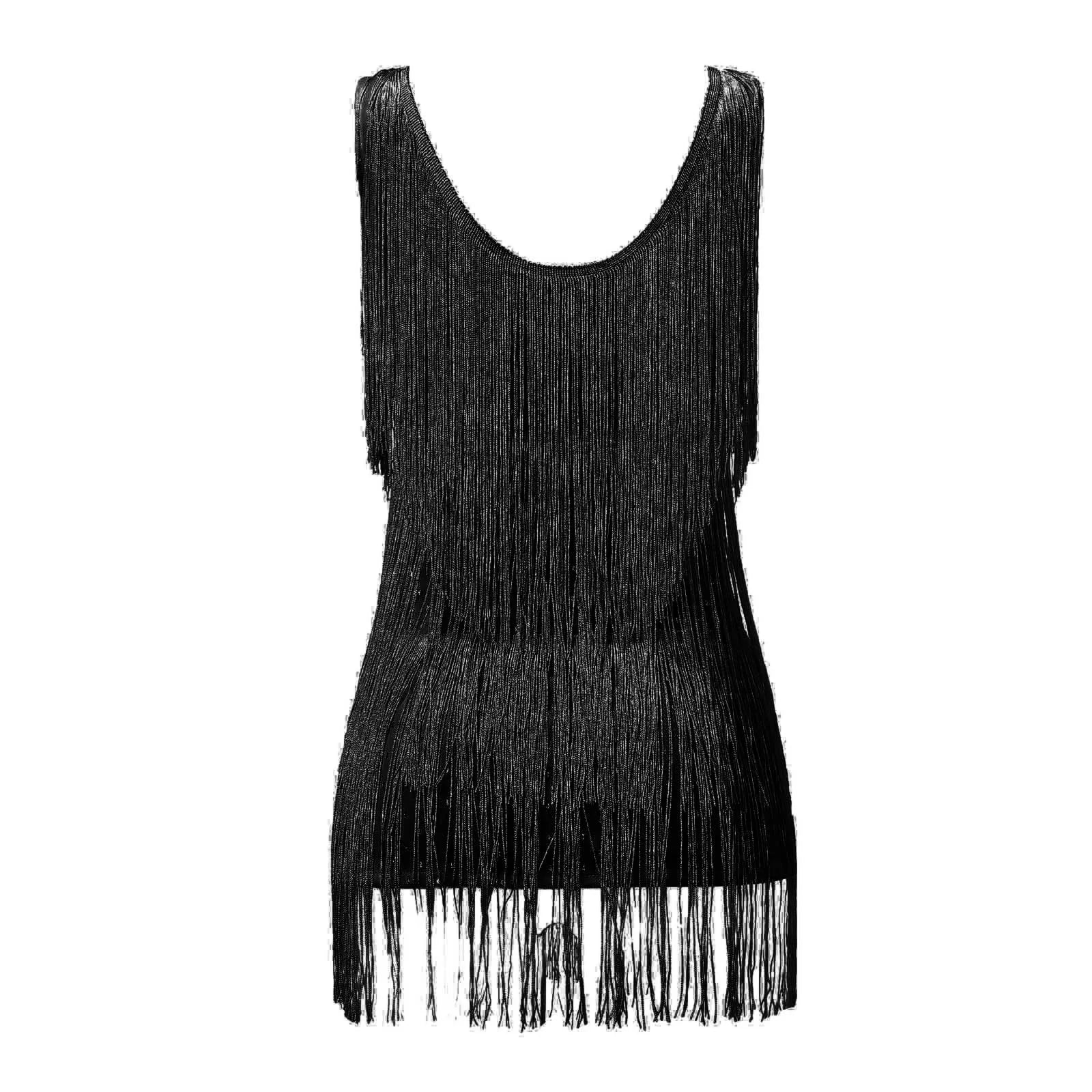 Fringe Detail Sleeveless Mini Dress with Deep V-Neck Statement Silhouette