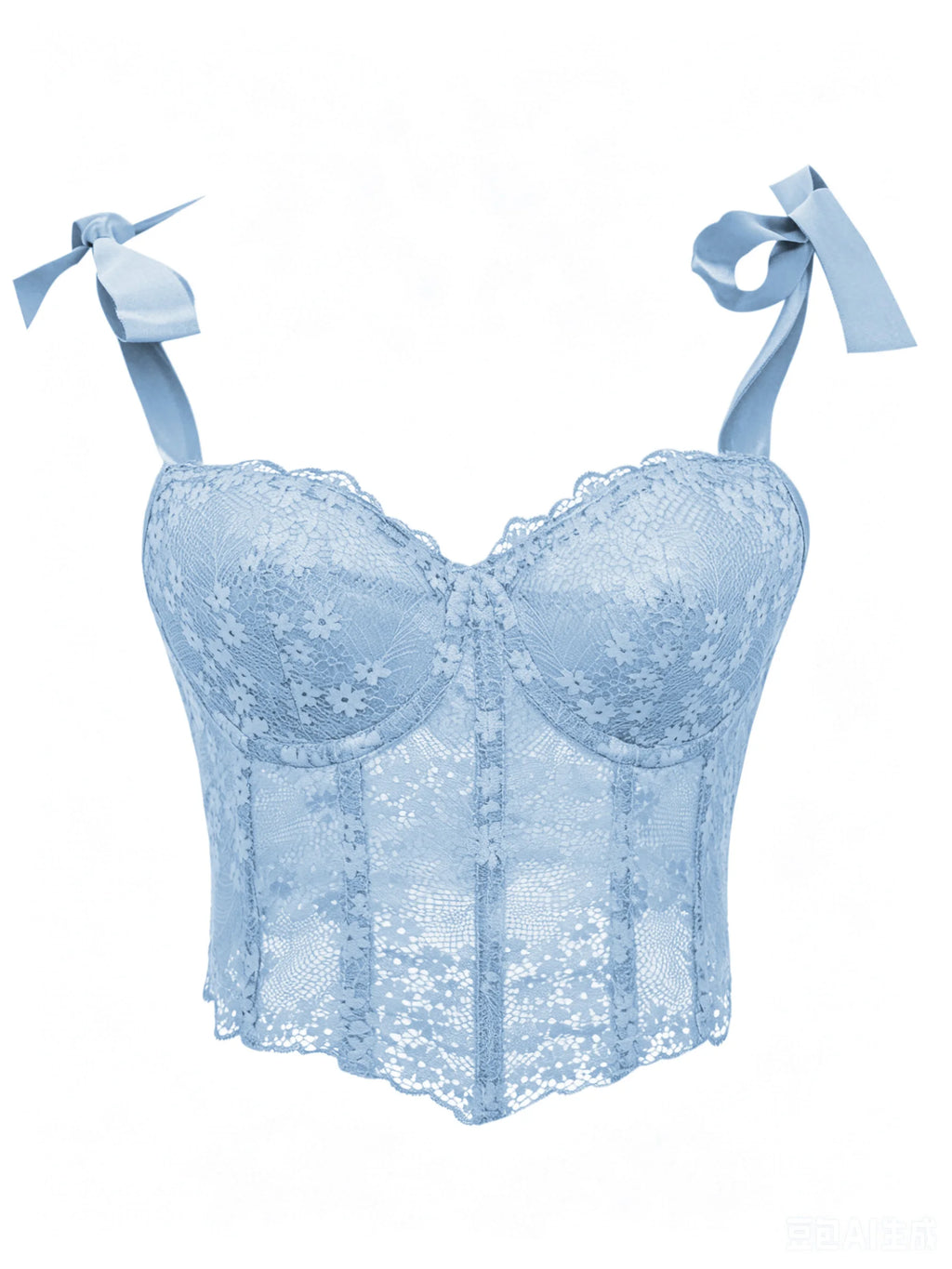 Midnight Black Floral Lace Cropped Bustier with Adjustable Bow-Tie Straps