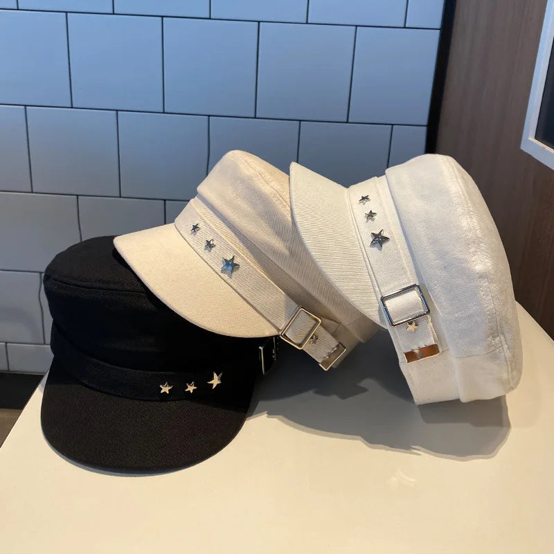Military Inspired Cotton Baker Cap with Decorative Details for Casual Vintage Fashion Style
