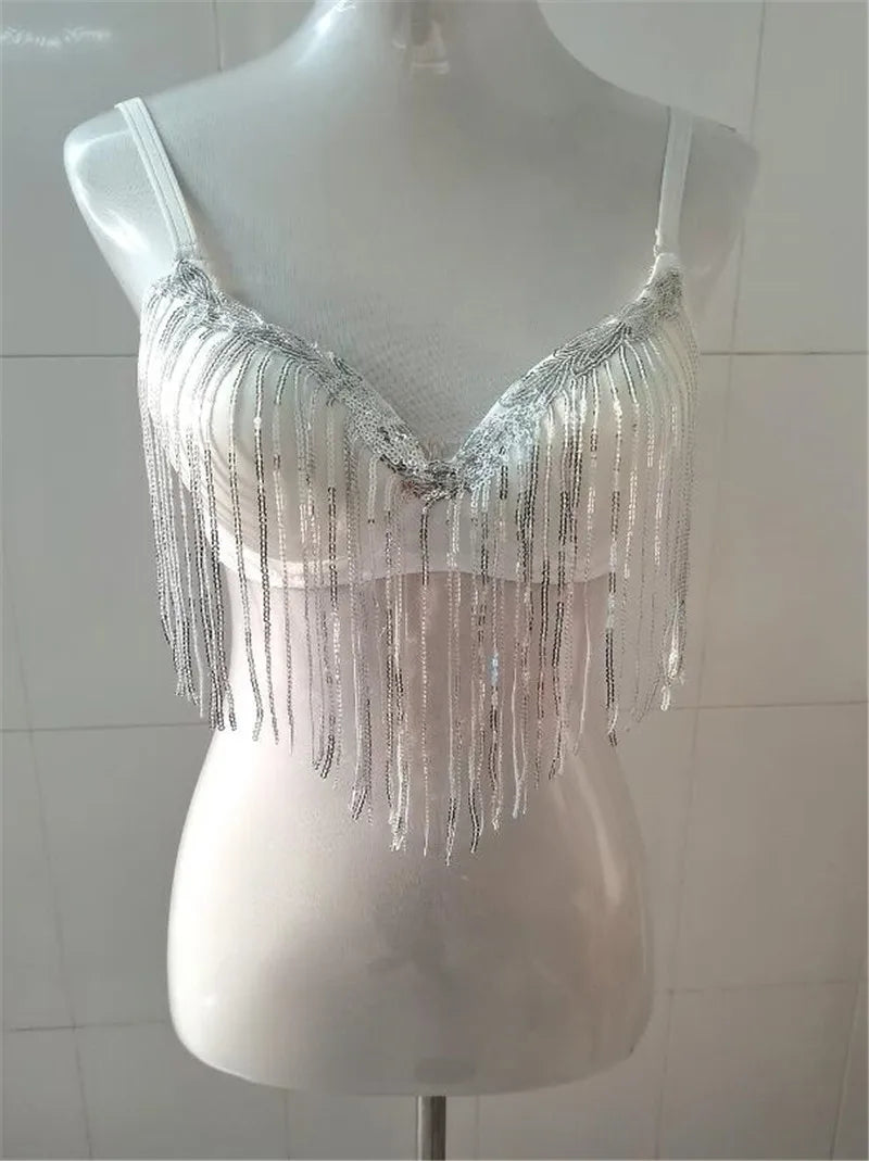Glamorous Rhinestone-Studded Plunge Bra with Crystal Embellishments