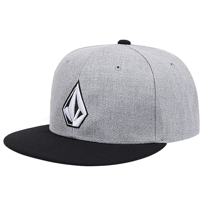 Geometric Embroidered Flat Brim Snapback Cap Adjustable Streetwear Baseball Fashion Hat