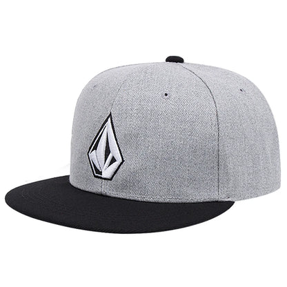 Geometric Embroidered Flat Brim Snapback Cap Adjustable Streetwear Baseball Fashion Hat