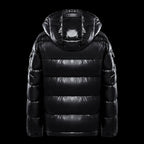 Men's Glossy Hooded Puffer Jacket with Oversized Quilted Design for Winter Streetwear Layering