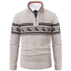 Men's Quarter Zip High Neck Patterned Knit Streetwear Sweater Pullover