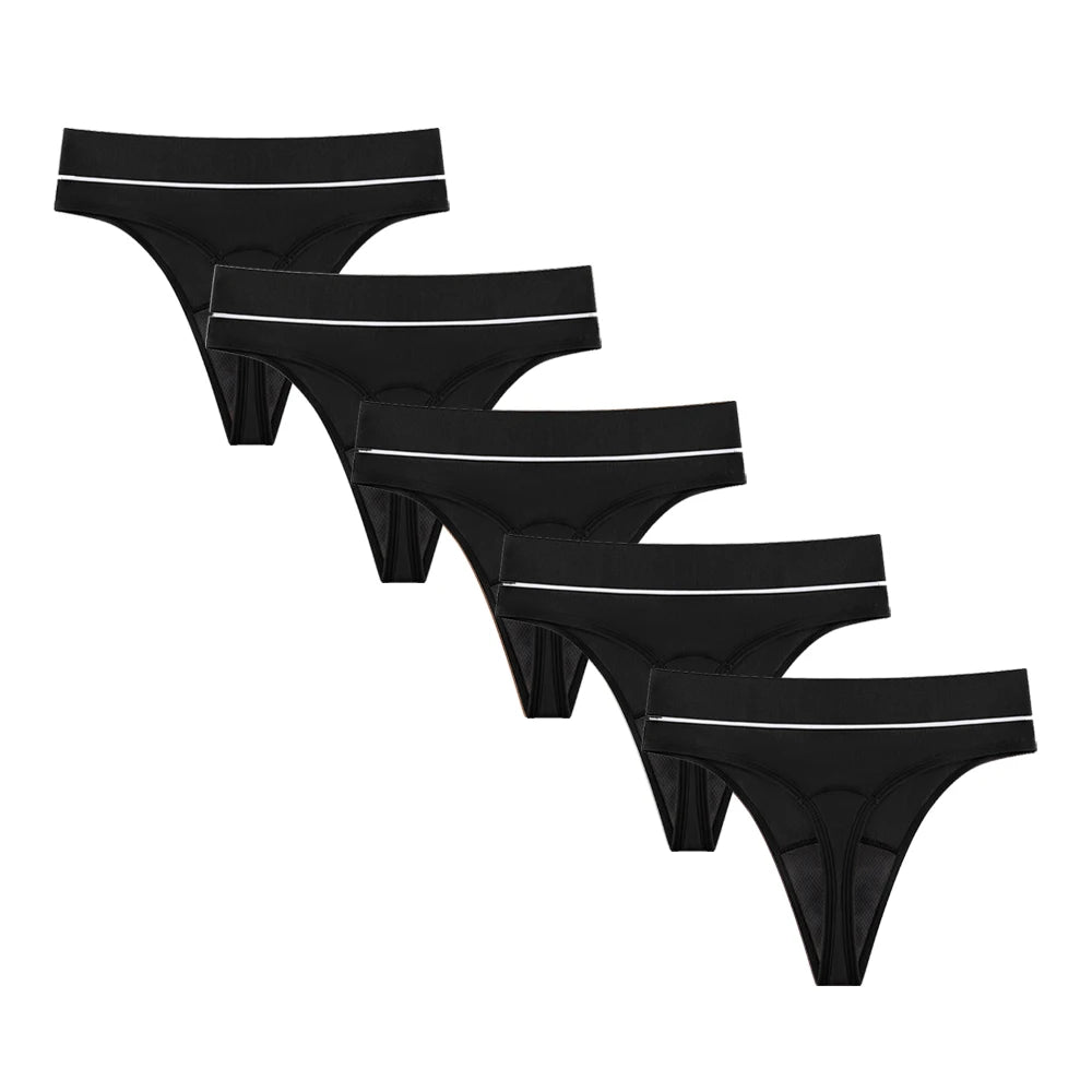 Five-Piece High-Waisted Absorbent Menstrual Thong Set with Lace Waistbands