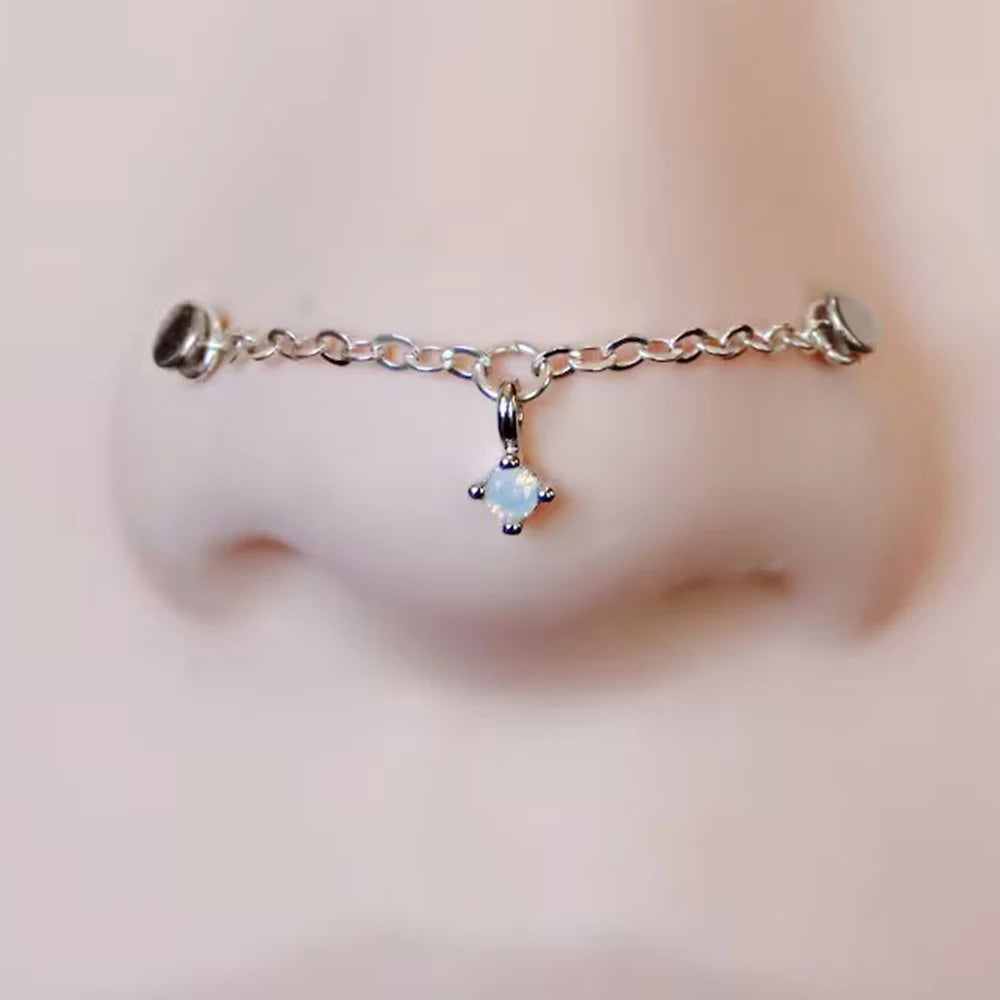 Double Chain Nose Cuff Accessory for Punk Gothic Alternative Fashion