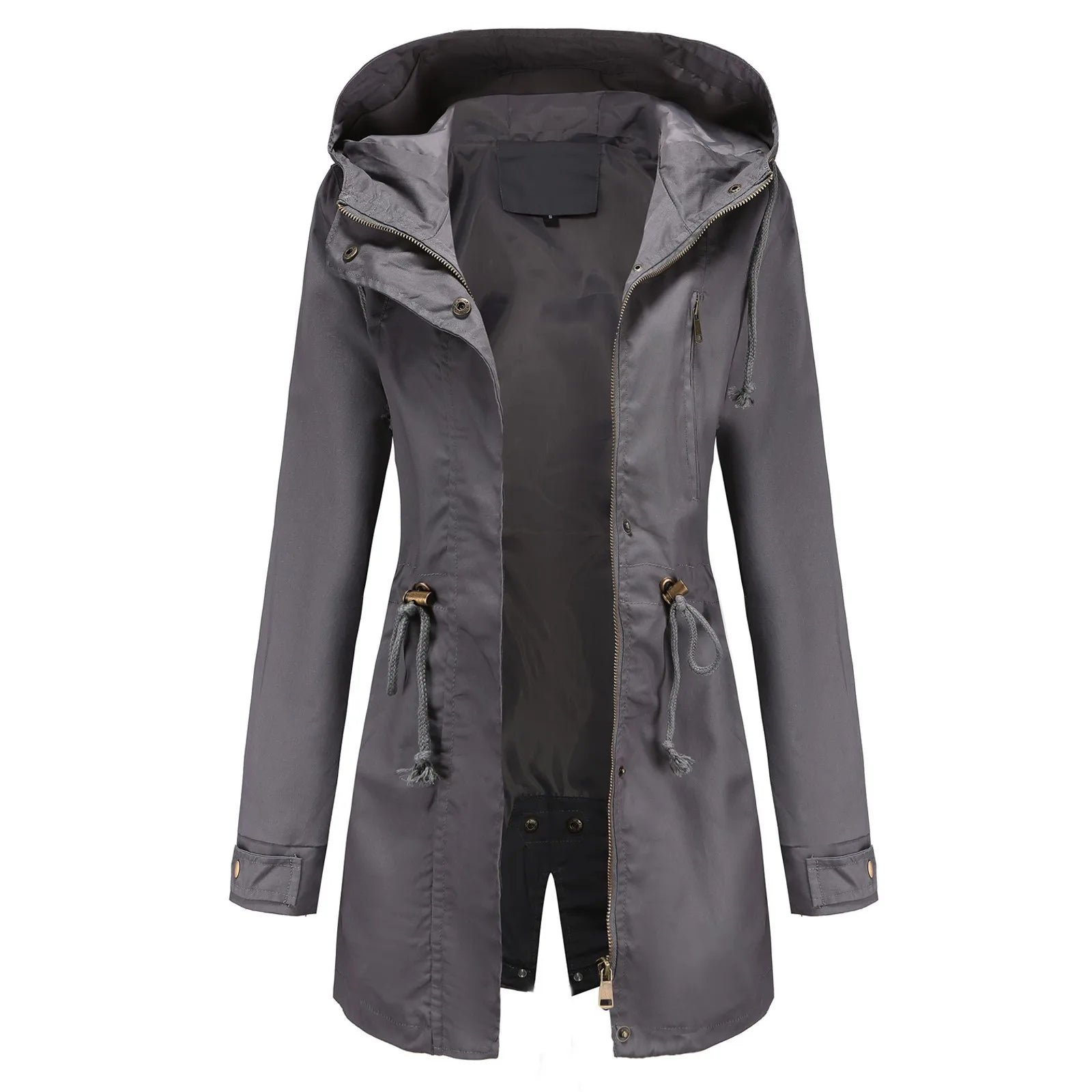 Women's Hooded Drawstring Longline Windbreaker Jacket with Lightweight Streetwear Outdoor Style