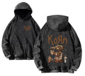 Vintage Washed Anime Streetwear Hoodie With Gothic Graphic Design