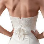 Ethereal White Strapless Corset with Draped Sweetheart Bodice and Lace Overlay