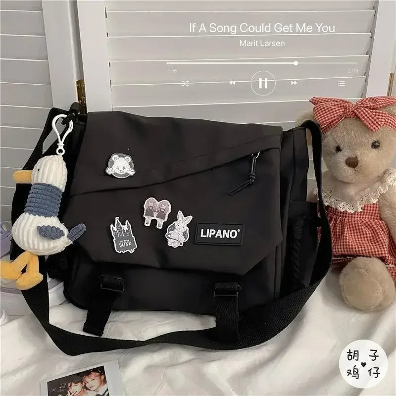 Large Capacity Nylon Crossbody Messenger Bag with Utility Pocket Streetwear Design