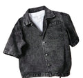 Oversized Washed Denim Button-Up Shirt Jacket with Utility Pocket Streetwear Design