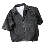 Oversized Washed Denim Button-Up Shirt Jacket with Utility Pocket Streetwear Design