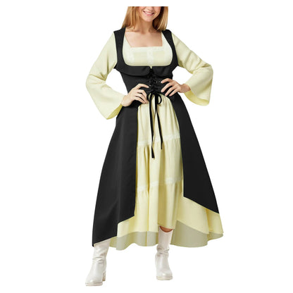 Gothic Witchcore Midi Dress with Pentagram Strap Details