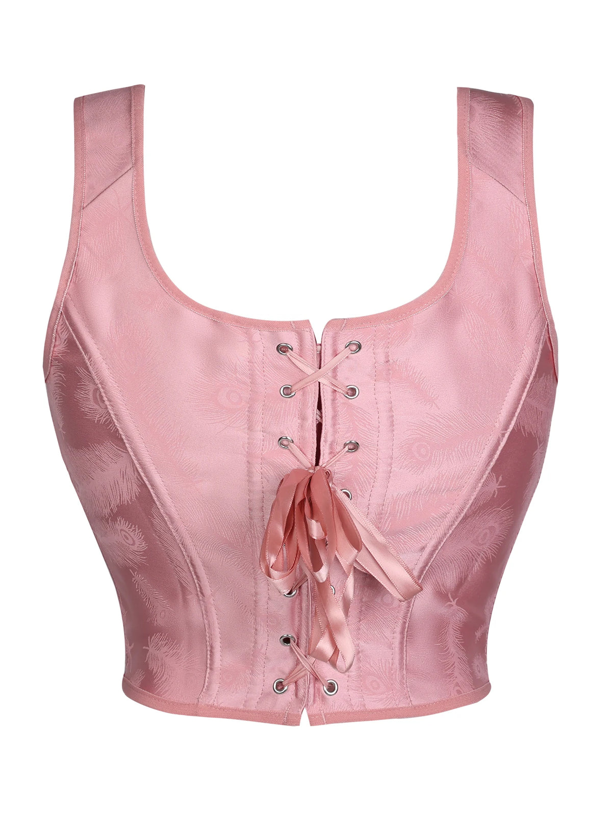Romantic Pink Sweetheart Corset Top with Adjustable Tie-Shoulder Bows