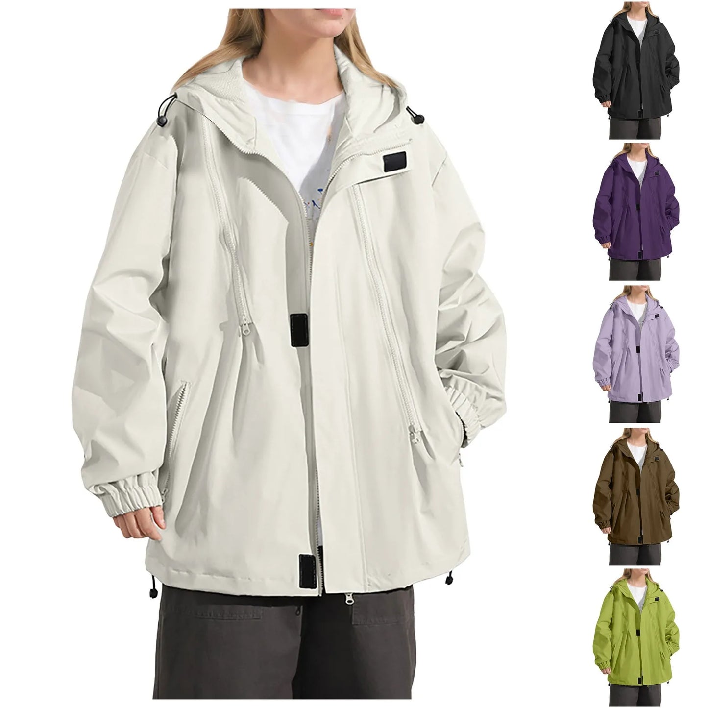 Women's Lightweight Hooded Windbreaker Jacket with Relaxed Utility Streetwear Layering Style