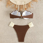 Structured Brown Seashell Underwire Bikini with Contrast White Detailing