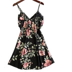 Floral Print Satin-Finish Nightdress with Delicate White Lace Trim