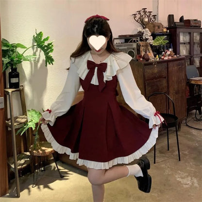 Kawaii Anime-Inspired Bow Accent Dress with Gothic Streetwear Charm