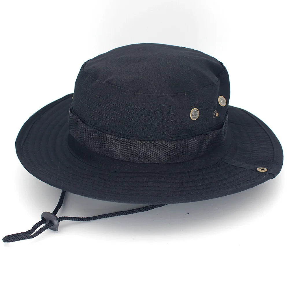 Unisex Outdoor Boonie Bucket Hat with Adjustable Chin Cord for Hiking Fishing and Camping