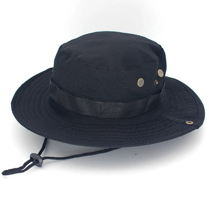 Unisex Outdoor Boonie Bucket Hat with Adjustable Chin Cord for Hiking Fishing and Camping