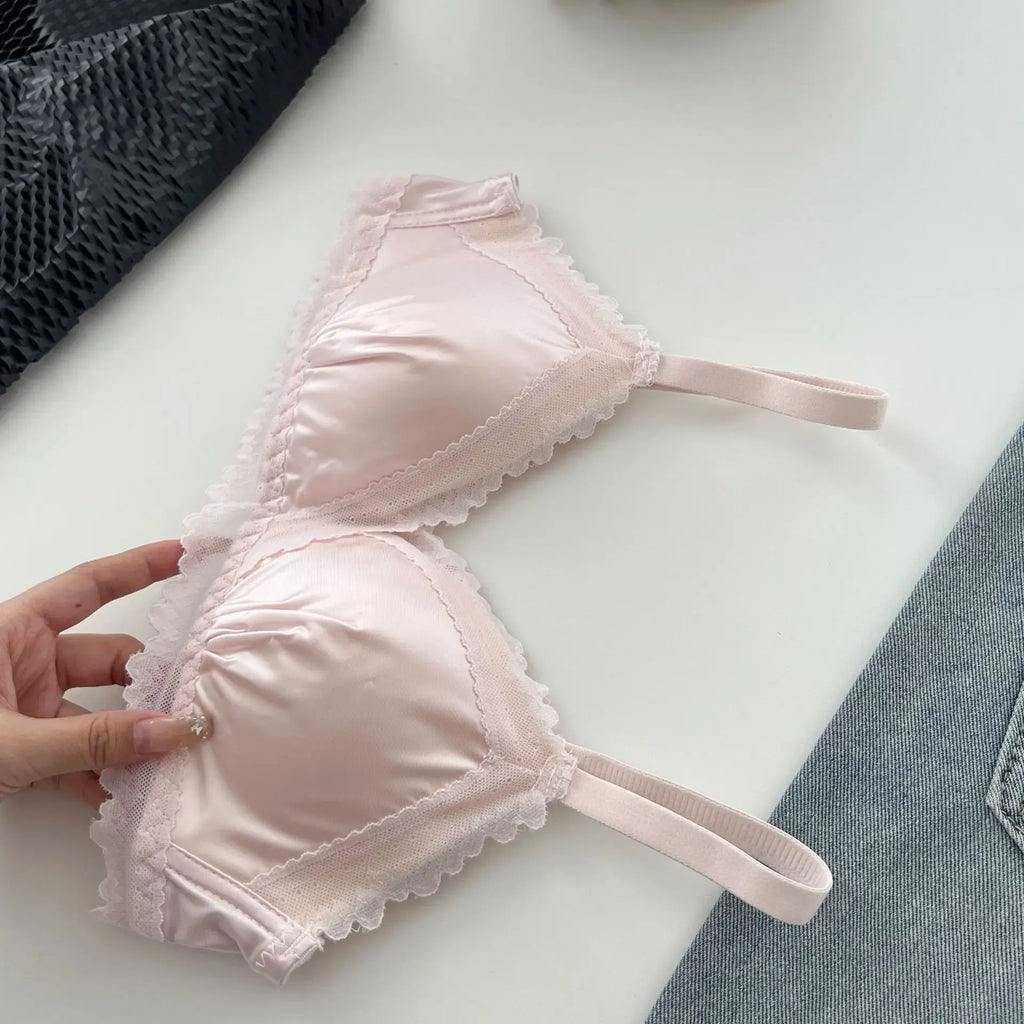 Lustrous Liquid-Satin Triangle Bralette and Matching Scalloped Brief Intimates Set