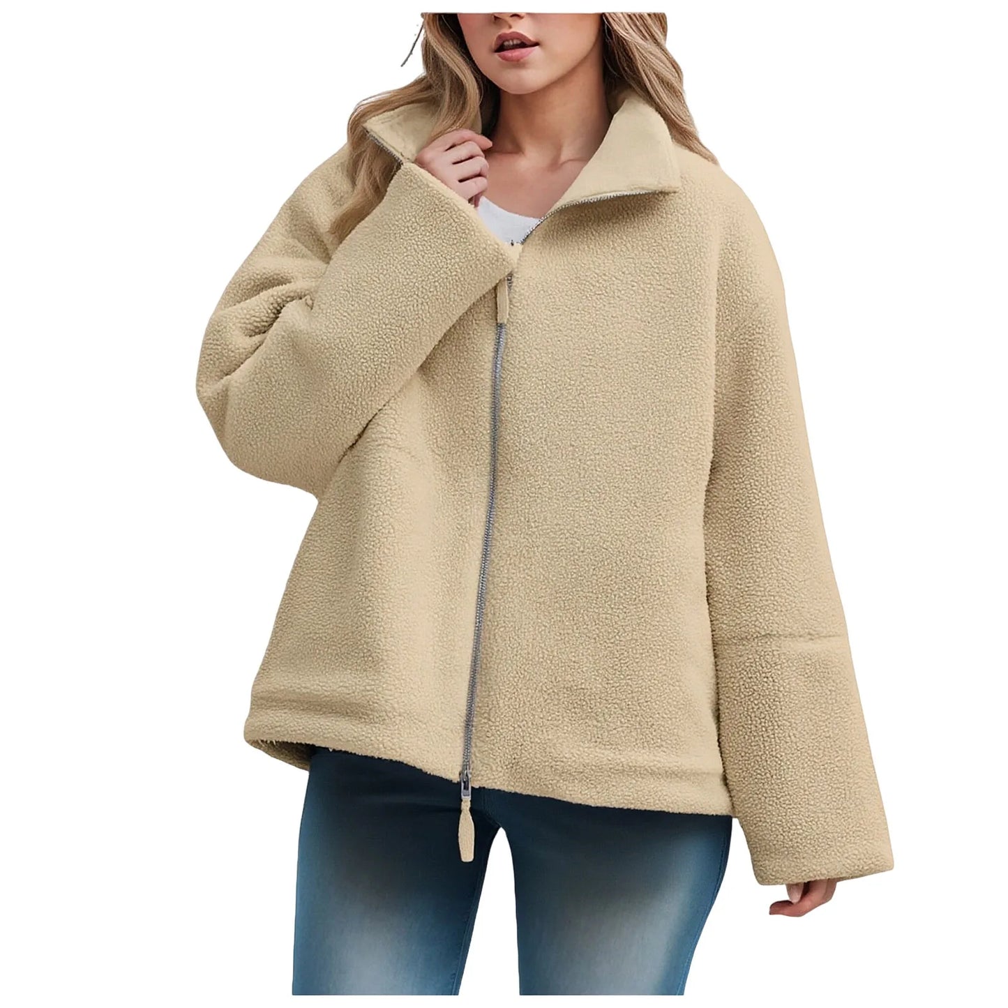 Women's Plush Half Zip Fleece Pullover with Relaxed Contemporary Casual Streetwear Fit