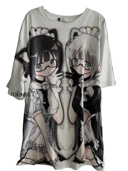Gothic Maid Anime Graphic Oversized Soft Cotton Casual T-Shirt