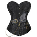 Steampunk Brown Jacquard Overbust Corset with Faux Leather Belt Detailing