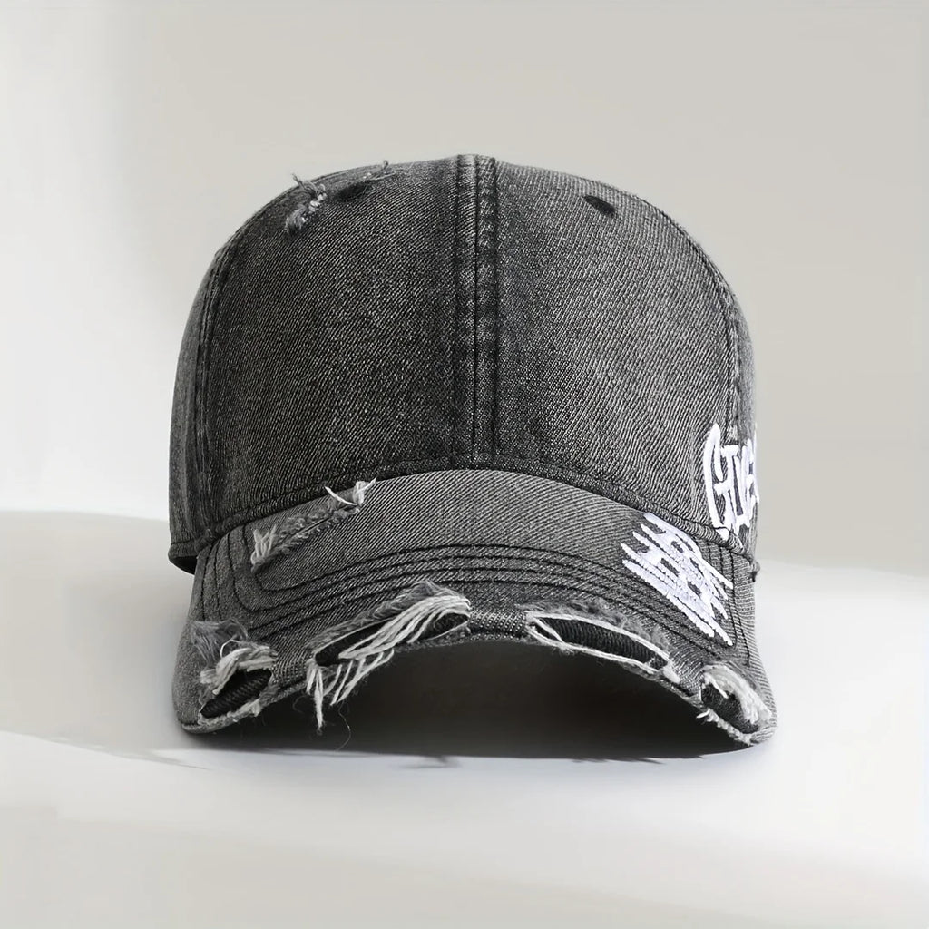 Vintage Distressed Baseball Cap Embroidered Curved Brim Casual Streetwear Fashion Hat