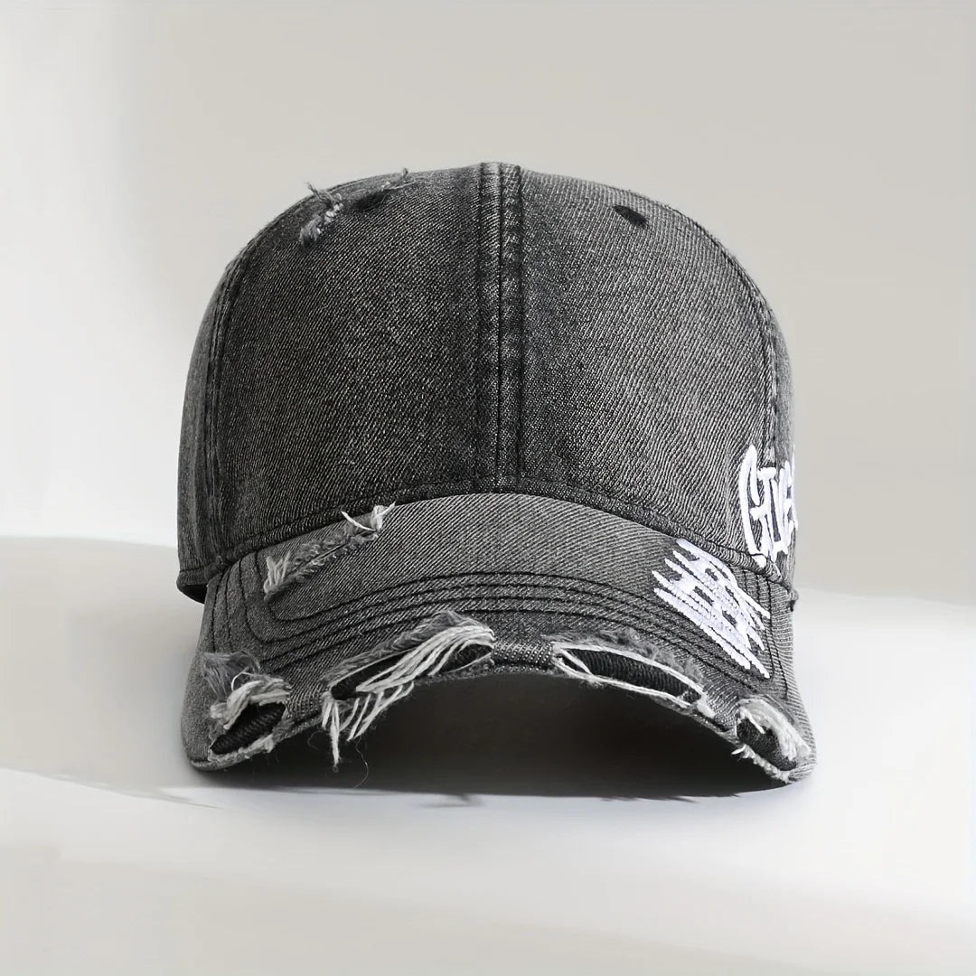 Vintage Distressed Baseball Cap Embroidered Curved Brim Casual Streetwear Fashion Hat