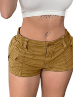 Women's Low Rise Cargo Shorts with Elastic Waist Utility Pockets and Relaxed Casual Fit