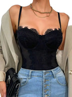 Lace Bustier Bodysuit with Structured Cups and Adjustable Shoulder Straps