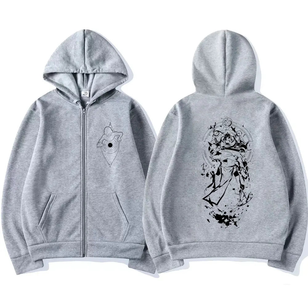 Anime Streetwear Zip Hoodie With Manga Style Graphic Back Artwork