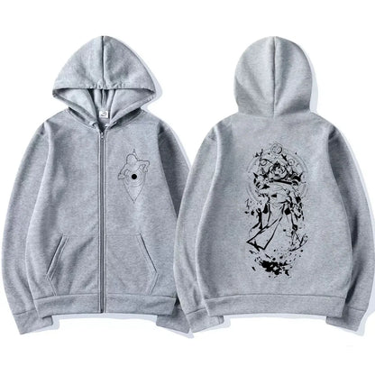 Anime Streetwear Zip Hoodie With Manga Style Graphic Back Artwork