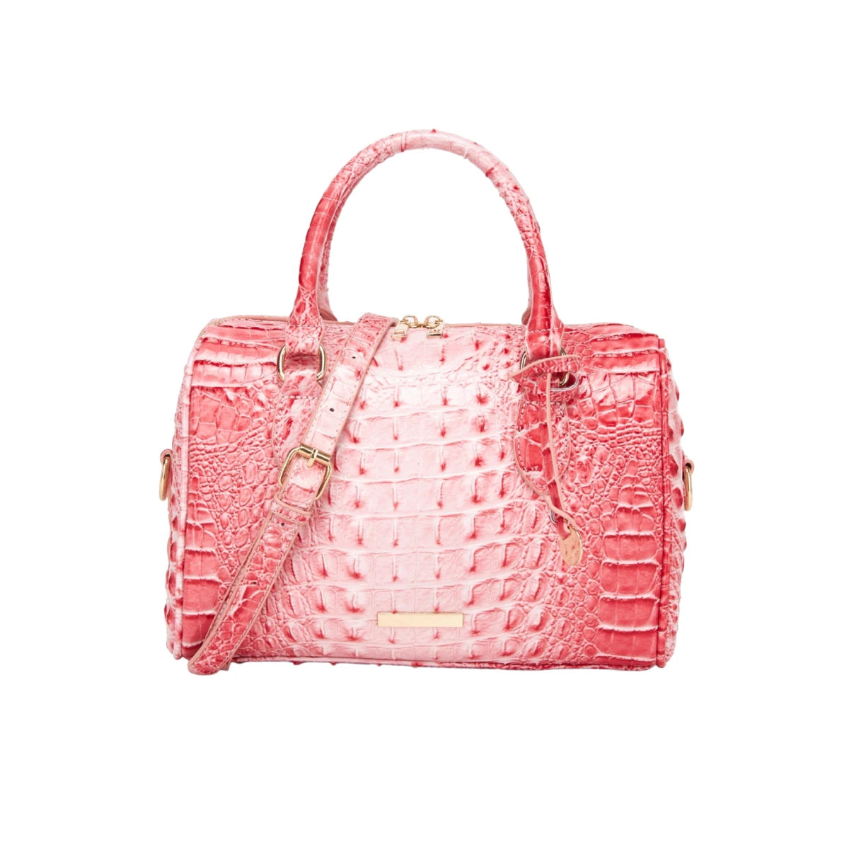 Embossed Top Handle Boston Satchel Bag with Detachable Crossbody Strap