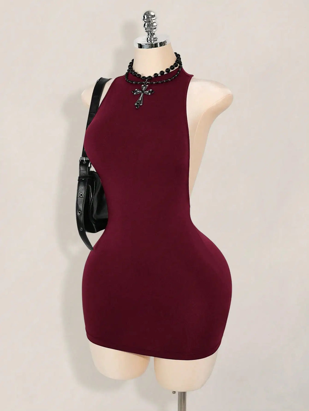 Backless Sleeveless Bodycon Mini Dress with Criss Cross Open Back Detail