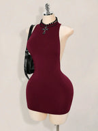 Backless Sleeveless Bodycon Mini Dress with Criss Cross Open Back Detail