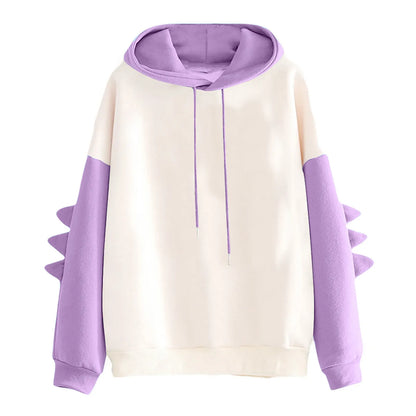 Anime Pastel Streetwear Hoodie with Manga-Inspired Dinosaur Sleeve Accents